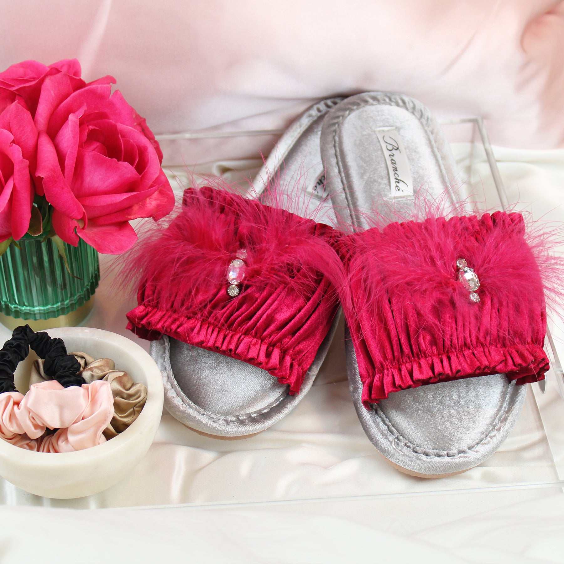 Princess Slide - Velvet, Feather & Jewel - Ruby