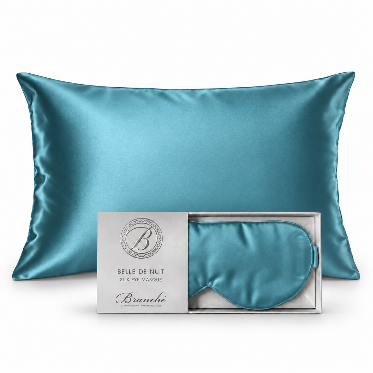 Branché matching silk pillowcase and eye masque gift set - Blue