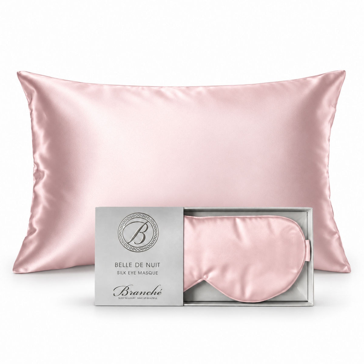 Branché matching silk pillowcase and eye masque gift set - Blush