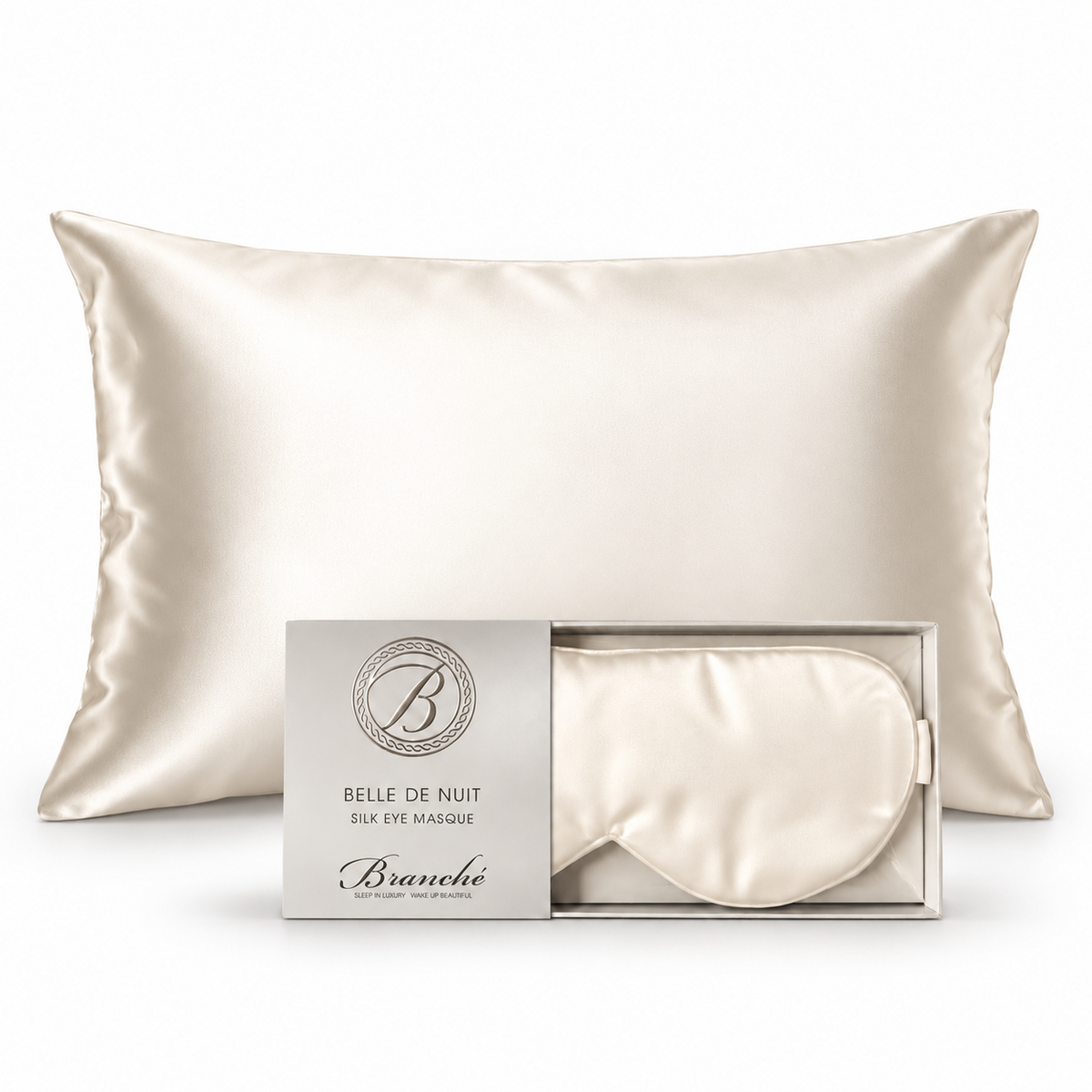 Branché matching silk pillowcase and eye masque gift set - Creme