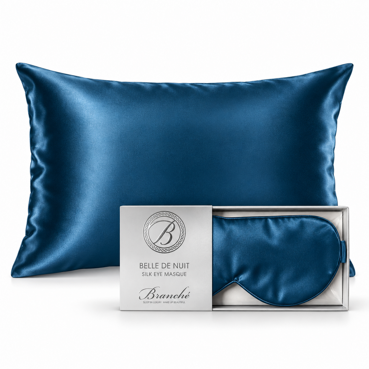 Branché matching silk pillowcase and eye masque gift set - Sapphire
