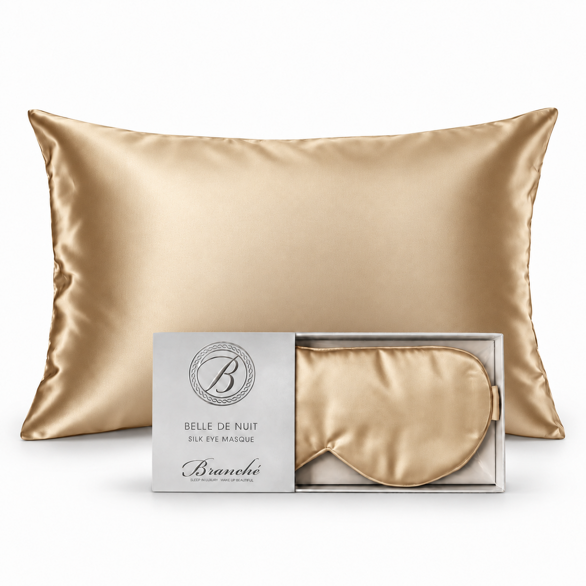 Branché matching silk pillowcase and eye masque gift set - Toffee