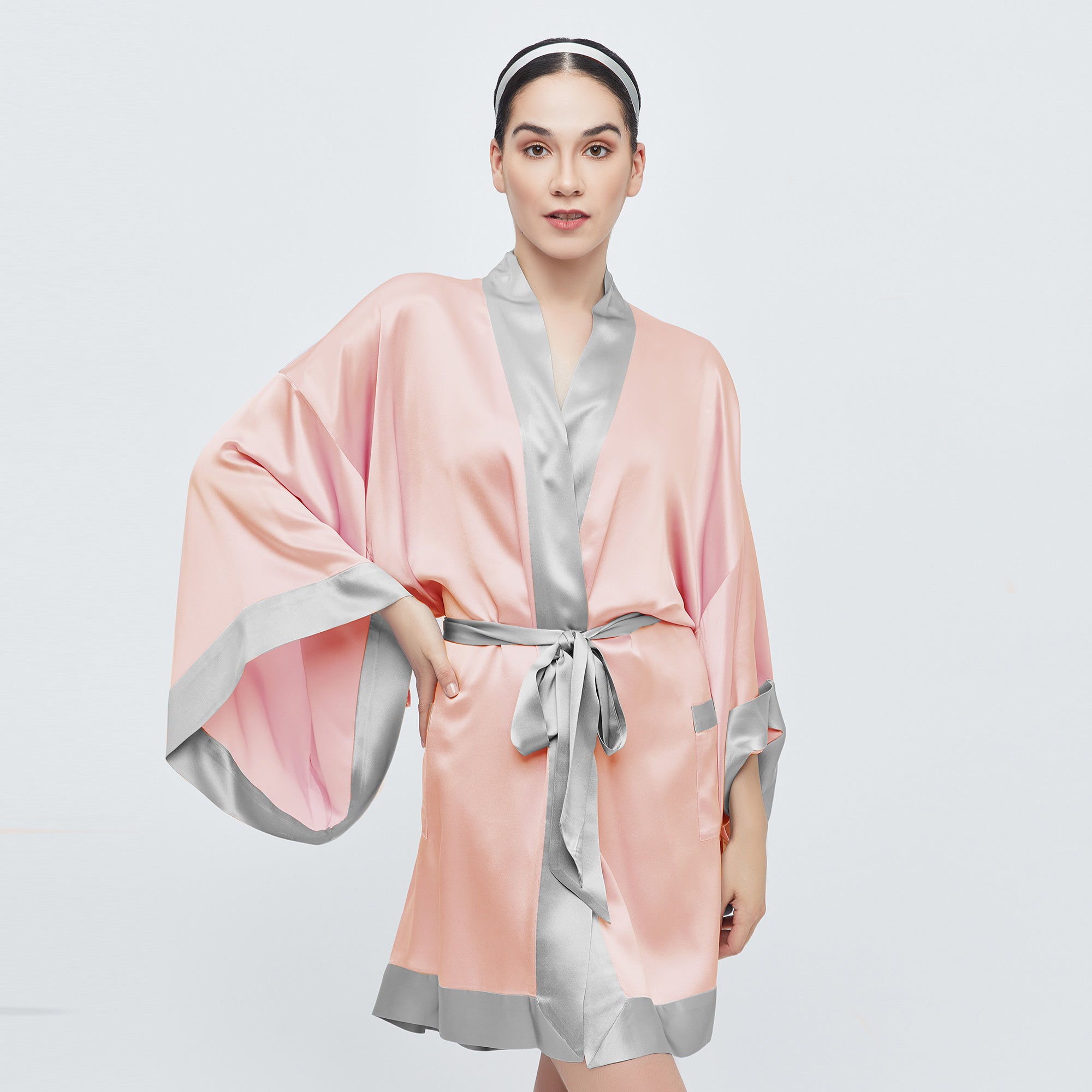 The Geisha Robe - Blush with Silver Trim