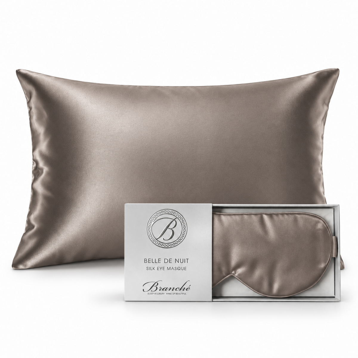 Branché matching silk pillowcase and eye masque gift set - Driftwood