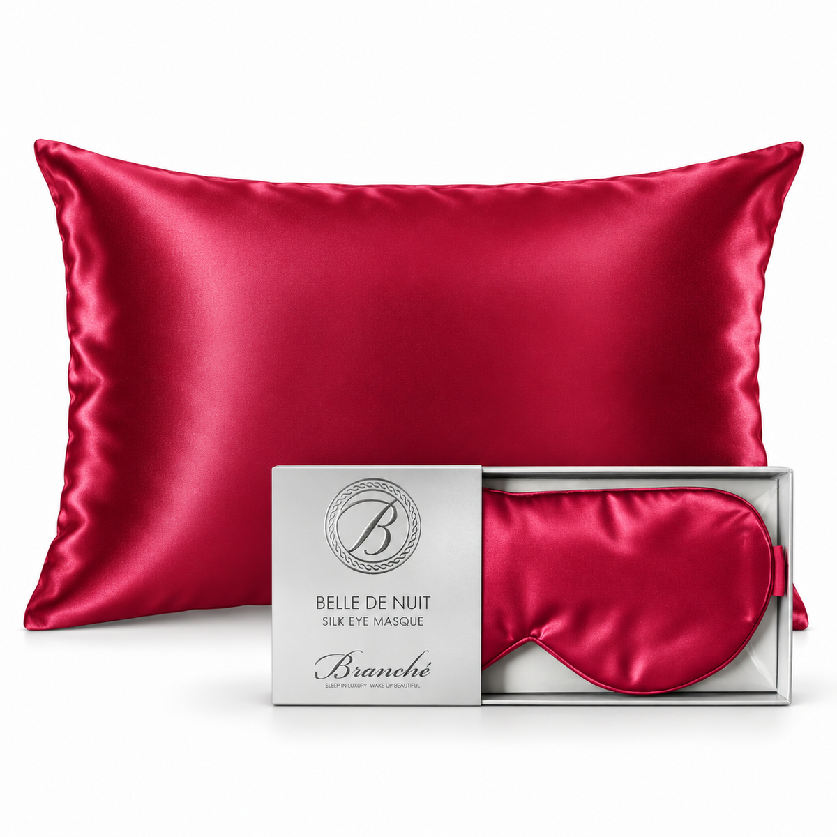 Branché matching silk pillowcase and eye masque gift set - Ruby