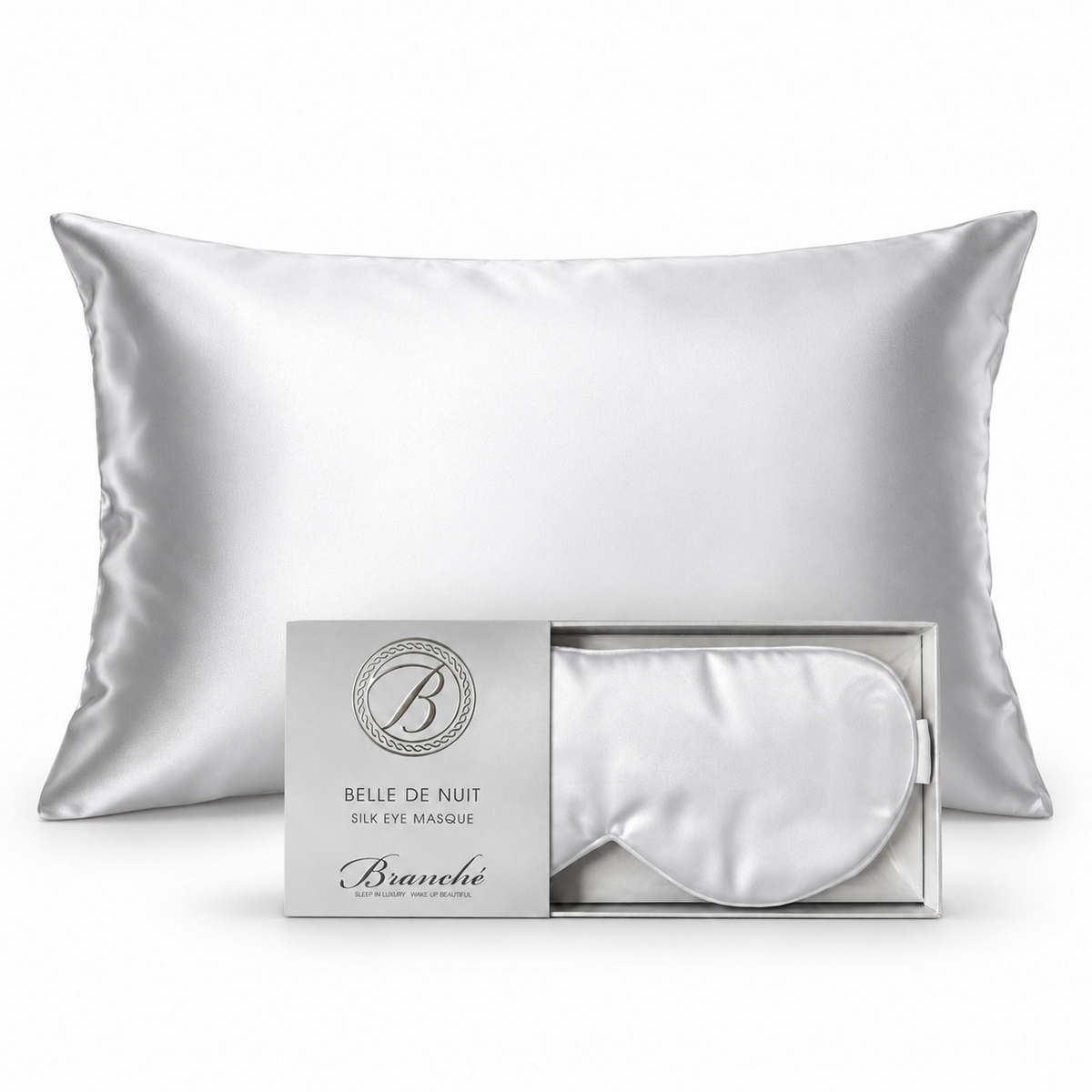 Branché matching silk pillowcase and eye masque gift set - Silver