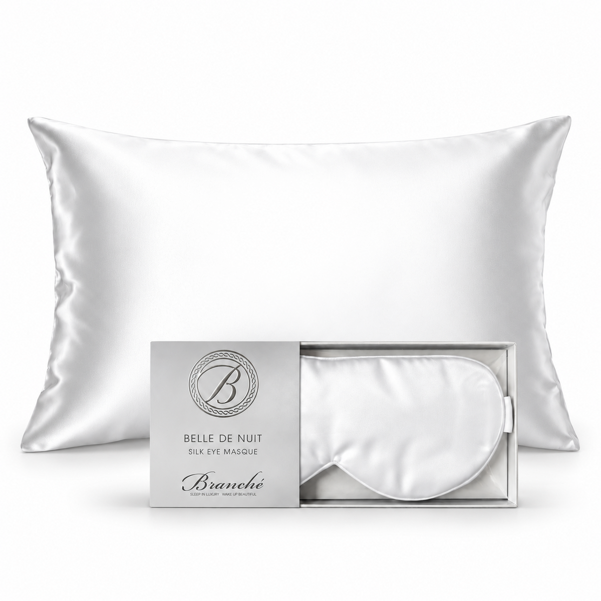 Branché matching silk pillowcase and eye masque gift set - White