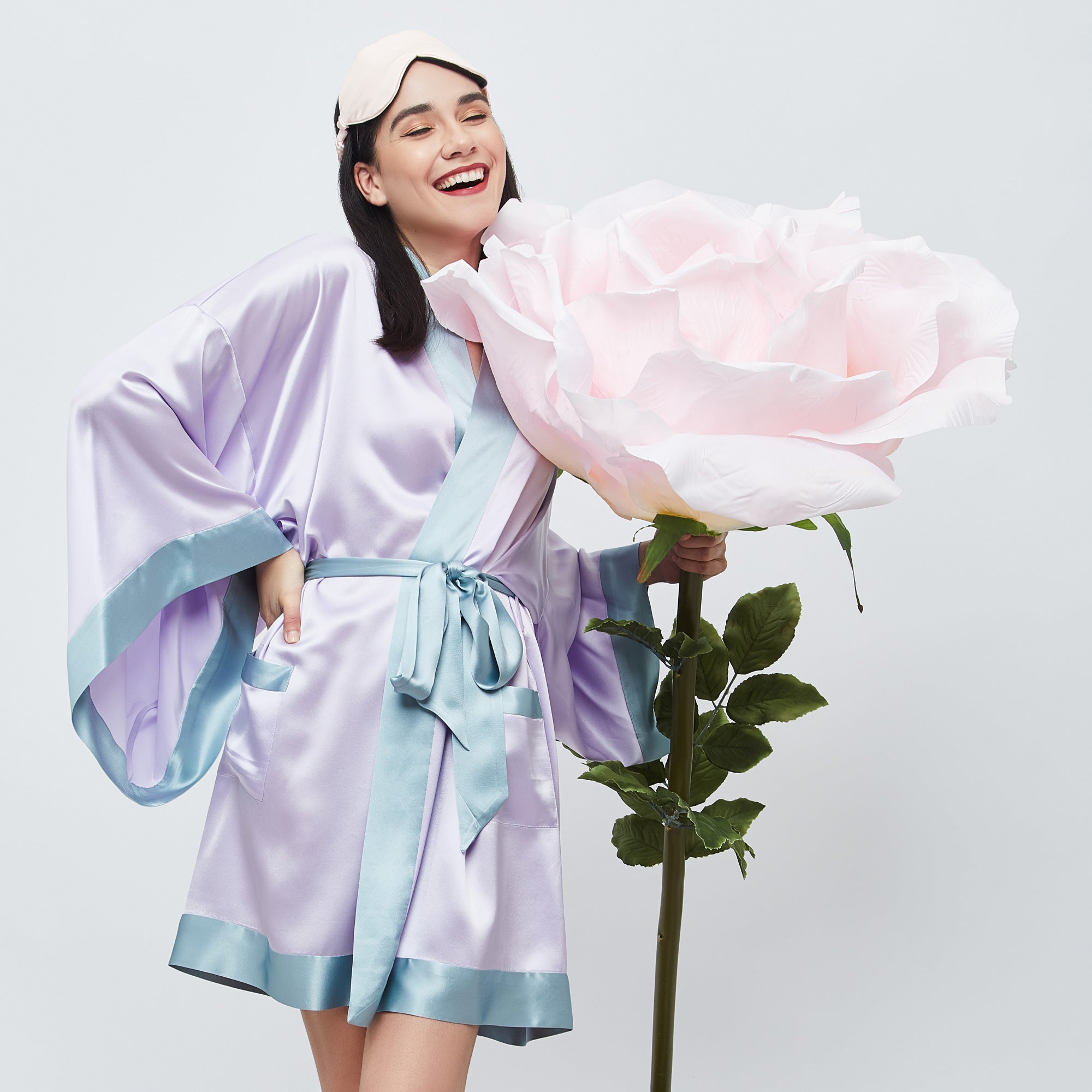 The Geisha Robe - Lavender with Blue Trim